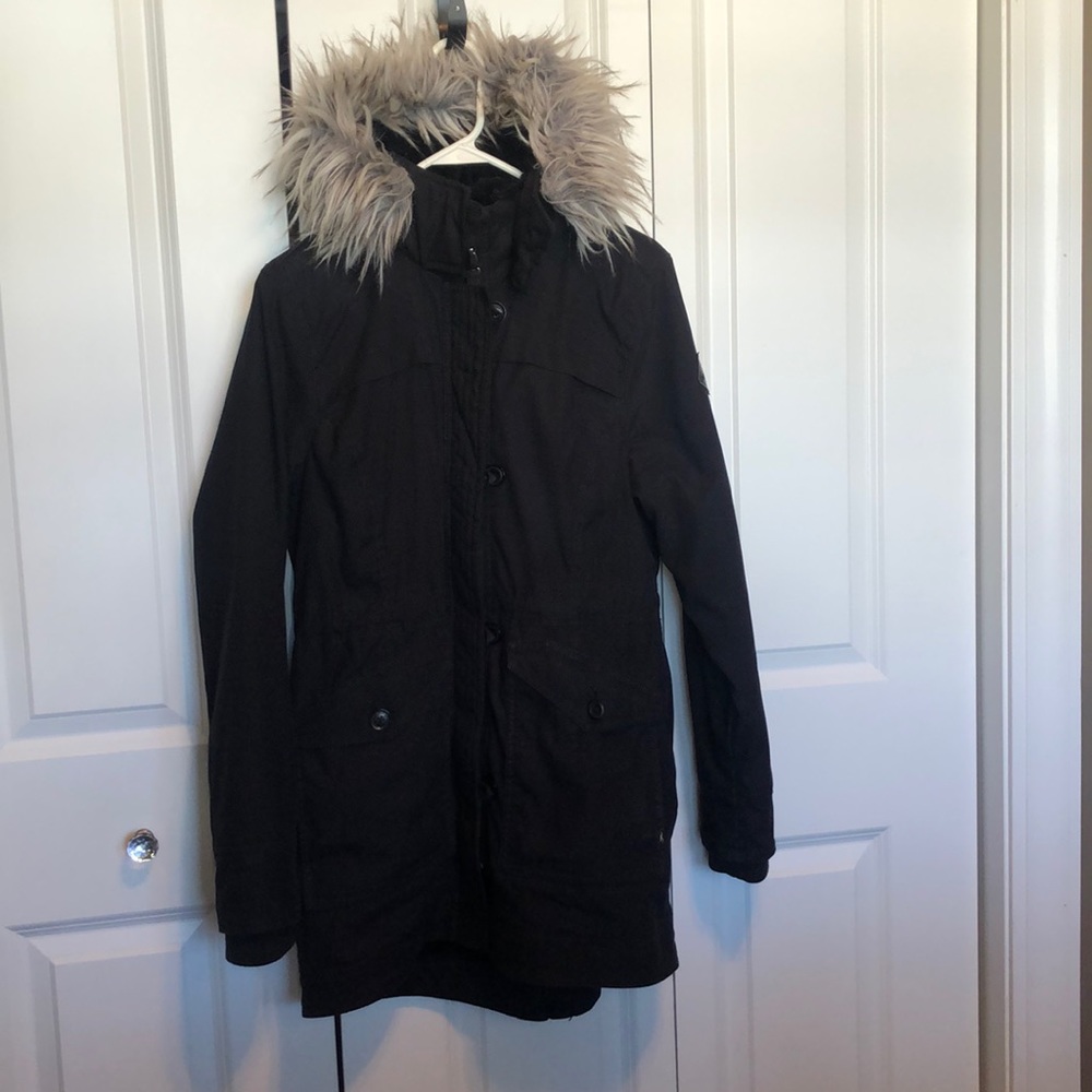 Hollister Heritage collection women’s Medium winter lined black coat faux fur